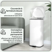 HOMCOM Poubelle de cuisine 30L avec couvercle à fermeture douce et pédale, seau intérieur amovible, 28L x 35l x 63,5H cm, blanc(m-5)