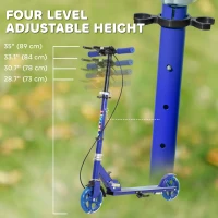 AIYAPLAY Scooter for Kids Aged 3-8 Years, with Adjustable Handle, Two Light Up Wheels, Handbrake, Rear Brake, Blue(m-4)