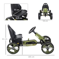 HOMCOM Go-Kart a Pedales para Niños de +3 Años Coche de Pedales con Embrague Freno Asiento Ajustable Carga Máx. 35 kg 105x54x61 cm Verde(m-3)