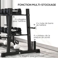SPORTNOW Support d'haltères multifonction rack de rangement pour haltères, kettlebells, plaques de poids et barres d'haltères(m-4)