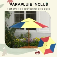Outsunny Table de pique-nique pour enfants avec bancs, parasol amovible, 2 bacs en plastique, table 2 en 1 pour 4 enfants(m-5)