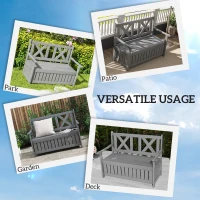 Outsunny 2-Seater Garden Storage Bench for Patio Wood Porch Decor Outdoor Seating, Charcoal Grey(m-7)