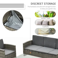 Outsunny Rattan Garden Furniture Outdoor Patio 5 Piece Wicker Weave Sofa Set with Storage,  Cushioned, 3-Seater Sofa + 2 Single Chairs + Foot Stool + Coffee Table(m-7)