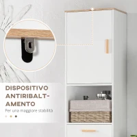 kleankin Mobile Bagno Salvaspazio in Legno, Mobile a Colonna con Armadietti e Cassetto, 39x30x180cm, Bianco(m-6)