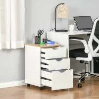 HOMCOM Caisson de bureau rangement bureau sur roulettes 3 tiroirs coulissants dim. 34L x 40I x 60,5H cm MDF blanc bois clair(m-2)