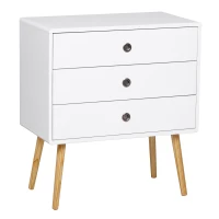 HOMCOM Commode meuble de rangement 3 tiroirs dim. 73L x 40l x 82H cm MDF blanc bois massif pin(m-9)