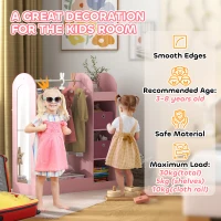 AIYAPLAY Kids Clothes Rail with Storage Shelf, Boxes, Mirror for Bedroom, Nursery, Pink(m-6)