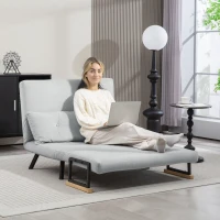 HOMCOM 4-in-1 Velvet-Feel Double Sofa Bed, with Pillows - Light Grey(m-7)