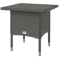 Outsunny Rattan Side Table, Outdoor Coffee Table with Plastic Board Under the Full Woven Table Top for Patio, Garden, Balcony, Grey(m-11)