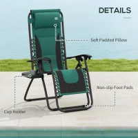 Outsunny Zero Gravity Lounger Chair, Folding Reclining Patio Chair with Padded Seat, Cup Holder, Soft Cushion and Headrest for Poolside, Camping, Green(m-7)