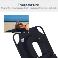 Outsunny Lot de 2 Bains de Soleil Pliable transat inclinable 4 Positions Chaise Longue de Lecture 3 Coussins fournis Noir(m-7)