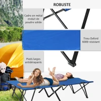 Outsunny Lit de camp pliable double 2 personnes jusqu'à 136 kg 193 x 125 x 40 cm polyester Oxford métal bleu(m-4)