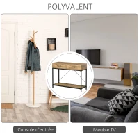 HOMCOM Table Console Table d'appoint d'entrée Industriel dim. 100L x 35l x 76H cm avec 2 tiroirs et 1 plateau Aspect Bois(m-7)