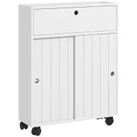 kleankin Meuble de rangement toilette salle de bain avec rangement papier toilette sur roulettes - 52 x 17 x 67 cm blanc(m-1)