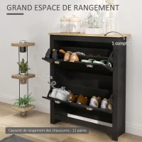 HOMCOM Armoire à chaussures 2 portes abattantes 2 compartiments poignées coquilles métal 79 x 23 x 90,5 cm noir chêne(m-4)