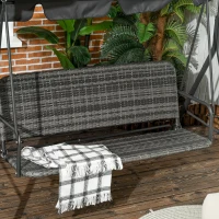 Outsunny 3-Seater Outdoor PE Rattan Swing Chair, Patio Wicker Hanging Swing Bench with Steel Frame Stand & Adjustable Canopy, Grey(m-8)