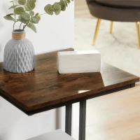 HOMCOM Side Table, Doule Layer End Table, Modern Coffee Table with Steel Frame and Adjustable Non-Slip Feet for Living room, Bedroom, Rustic Brown(m-8)