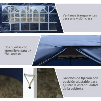 Outsunny Carpa Gazebo con Paredes Desmontables Ventanas Visibles Puerta con Cremallera Incluye Bolsa de Transporte Cuerdas y Piquetas 3x3 m Azul(m-8)