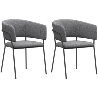 HOMCOM Lot de 2 chaises de salle à manger pieds en acier, assise rembourrée en tissu aspect lin, gris(m-11)