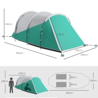 Outsunny Tenda da Campeggio 3 Posti Impermeabile a Tunnel con Borsa di Trasporto, 460x260x190 cm, Verde(m-3)