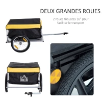 HOMCOM Remorque de transport vélo cargo capacité 70 L barre d'attelage incluse housse amovible 4 réflecteurs charge max. 40 Kg noir jaune(m-4)
