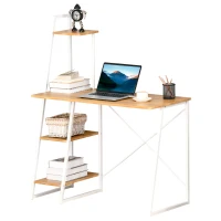 HOMCOM Home Office Computer Desk with 3-Tier Storage Shelves Study Writing Table Workstation for Small Space Natural(m-11)