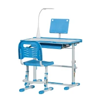 HOMCOM Escritorio y Silla para +6 Años con Altura Ajustable e Inclinable 80x49,5x82-104 cm y 35,5x43,5x63-73 cm Azul(m-11)