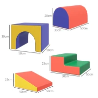 HOMCOM 4er Softbaustein-Set zum Klettern und Rutschen, Kunstlederbezug, für Kinder im Alter von 1-3 Jahren, Mehrfarbig(m-3)