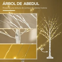 HOMCOM Árbol de Abedul Altura 150 cm con 96 Luces LED IP44 Blanco Cálido Decoración para Interiores 22x22x150 cm Blanco(m-7)