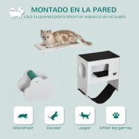 PawHut Juego de Escalada para Gatos de Pared de 3 Piezas con Caseta Plataformas Hamaca y Poste de Sisal Blanco(m-4)