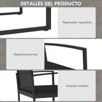 Outsunny Conjunto de Muebles de Jardín de Ratán Sintético con 2 Sofás Individuales 1 Sofá Doble y 2 Mesas de Centro Negro(m-6)