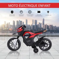 HOMCOM Moto électrique pour Enfants de 3-6 ans 25 W 6 V 3 Km/h Effets Lumineux et sonores roulettes Amovibles Charge max. 30 kg Rouge(m-4)