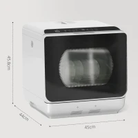 HOMCOM Table Top Dishwasher with Built-in 6L Water Tank, Mini Countertop Dishwasher with 6 Programs, 4 Place Settings, Silver Tone(m-3)