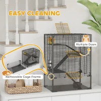 PawHut 4 Tiers Hamster Cage with Deep Tempered Glass Bottom, Hut, Running Wheel, Food Dish, Water Bottle, 60 x 40 x 80cm(m-6)