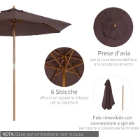 Outsunny Ombrellone da Giardino 2.5x2.3 m a 6 Stecche con Manovella, in Legno e Poliestere, Marrone(m-4)