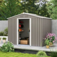 Outsunny 7.7 x 5.7ft Outdoor Garden Storage Shed, Metal Tool House with Ventilation and Sliding Doors, Light Grey(m-10)