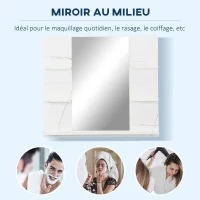 kleankin Miroir mural de salle de bain avec étagères de rangement - 4 étagères latérales + 1 étagère inférieure - MDF(m-5)