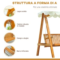 Outsunny Dondolo da Giardino Stile Classico Legno Massello di Pino Conforme alle Norme di FS Tettuccio Parasole in Tessuto di Poliestere con Rivestimento di PA 162x130x185cm 240kg(m-5)
