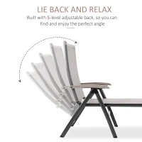 Outsunny Outdoor Folding Sun Lounger, 5-Position Adjustable Chaise Lounge Chair with Aluminium Frame for Patio, Pool and Garden, Brown(m-4)