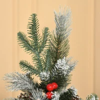 HOMCOM 5FT Artificial Snow Dipped Christmas Tree Xmas Pencil Tree Holiday Home Party Decoration with Foldable Feet Red Berries White Pinecones, Green(m-8)