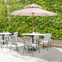Outsunny 2.7m Wooden Parasol Elegant Two-Tier Design Garden Parasol Umbralle for Outdoor Shade, Beige(m-2)