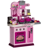 AIYAPLAY Kids Kitchen with 33 Pieces, Lights, Sounds, Storage, for Ages 3-6 Years, Pink(m-1)