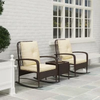 Outsunny Three-Piece Rocking Chair Rattan Bistro Set - Brown(m-8)