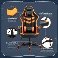 Vinsetto Silla Gaming Altura Regulable Basculante con Reposacabezas Cojín Lumbar 61x70x121-129 cm Naranja(m-7)