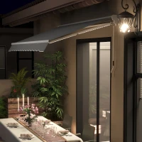 Outsunny Store banne Manuel rétractable Lumineux LED Aluminium Polyester Haute densité imperméabilisé dim. 3L x 2,5l (avancée) m Gris(m-9)