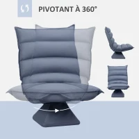 HOMCOM Fauteuil de sol paresseux pivotant 360° avec dossier inclinable design capitonné 62 x 70 x 95 cm gris(m-5)