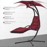 Outsunny Bain de Soleil transat Suspendu Chaise Suspendu Extérieur avec Pare-Soleil et Matelas Design Contemporain 194L x 117l x 192H cm Acier Polyester Rouge Noir(m-4)