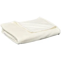 HOMCOM Coperta in Flanella 330 GSM Reversibile per uso Interno ed Esterno, 203x152x0.5 cm, Bianco Crema(m-1)