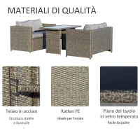 Outsunny Set 3 Pezzi Mobili da Giardino con 2 Divani con Cuscini e 1 Tavolo in Rattan PE, Salotto da Esterno Grigio-Nero(m-5)