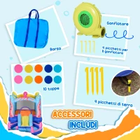 Outsunny Castello Gonfiabile Gigante e Rimbalzante per Bambini 3-8 Anni con Scivolo, Piscina e Gonfiatore 3.6x1.75x1.8m(m-7)